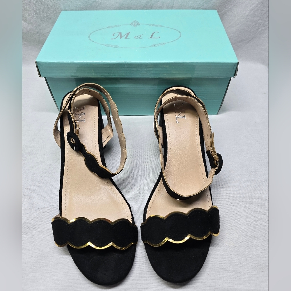 M&L black and gold heels- New in box- Size 7.5 womens